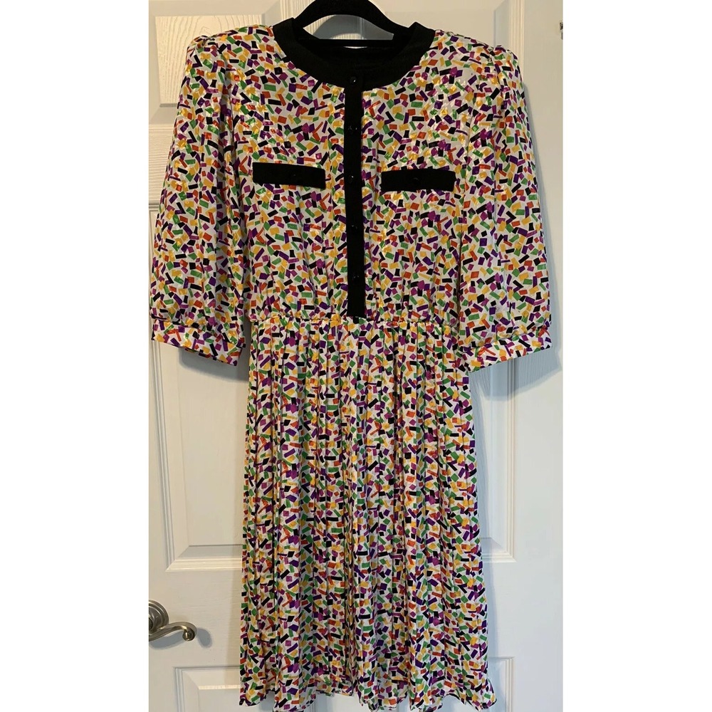 VTG 80s Breli Originals Multicolor Geometric Print Secretary Geek Dress Size 6